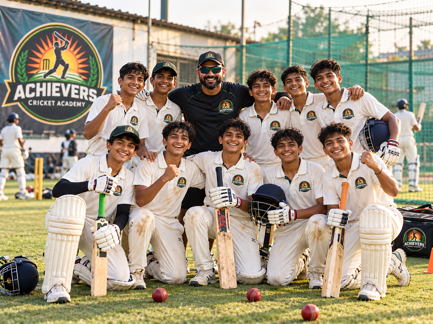 Young players practising batting